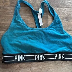 PINK Victoria's Secret Teal Racerback Logo Band Sports Bra
